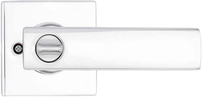 Kwikset Breton Interior Privacy Door Handle with Lock 2 Pack, Door Lever for Bathroom and Bedroom, Polished Chrome Reversible Keyless Turn Lock