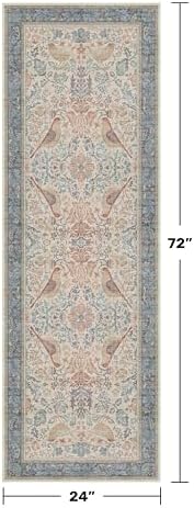 Red Blue Cream Vintage 2x6 Hallway Runner Rug - Traditional Oriental Kitchen Rug for Floor, Washable Low Pile Carpet for Bedroom Under Bed, Non-Slip Stain & Fade Resistant