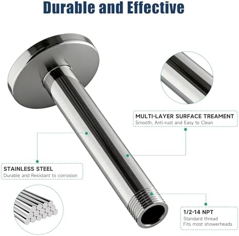Straight Shower Arm with Flange, 6 Inch, Chrome