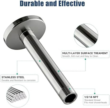Straight Shower Arm with Flange, 6 Inch, Chrome