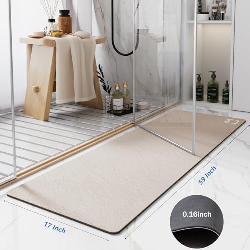 Extra Long Bathroom Runner Large Stone Bath Mats for Bathroom,17"x59"Taupe