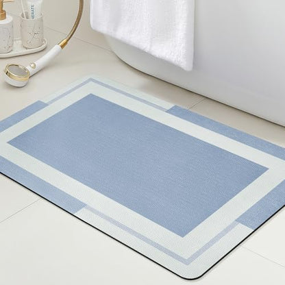 ACCUMTEK Non Slip Bath Mat, Thin Bathroom Rugs Fit Under Door, Quick Dry Bath Mats, Machine Washable Bath Rugs for Bathroom, Bathtub & Kitchen, Bathtub & Kitchen, Blue/Bordered/24 x17