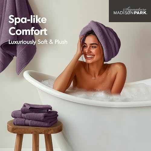 Madison Park 800GSM 100% Cotton Bathroom Bath Towel Set of 8, Purple