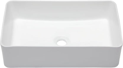 Mocoloo Bathroom Vessel Sink Rectangular 21"X14" Modern Rectangle Countertop Vessel Sink White Porcelain Ceramic Lavatory Vanity Sink Above Counter Basin