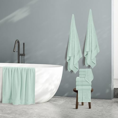 Belizzi Home 100% Cotton Towel Set, Contains 6 Soft Bath Towel, 6 Hand Towels, 12 Wash Cloths - Compact Absorbent Lightweight & Quickdry Towels for Bathroom - 24 Piece Bathroom Towel Set - Sea Green