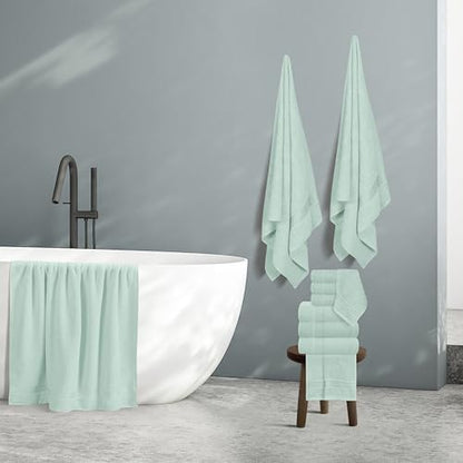 Belizzi Home 100% Cotton Towel Set, Contains 6 Soft Bath Towel, 6 Hand Towels, 12 Wash Cloths - Compact Absorbent Lightweight & Quickdry Towels for Bathroom - 24 Piece Bathroom Towel Set - Sea Green