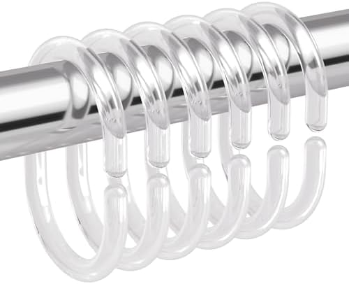 Amazer Plastic Shower Curtain Hooks, Shower Curtain Rings, C Shaped Shower Hooks for Shower Curtain, Clear Shower Curtain Hooks for Bathroom, 36 Pcs