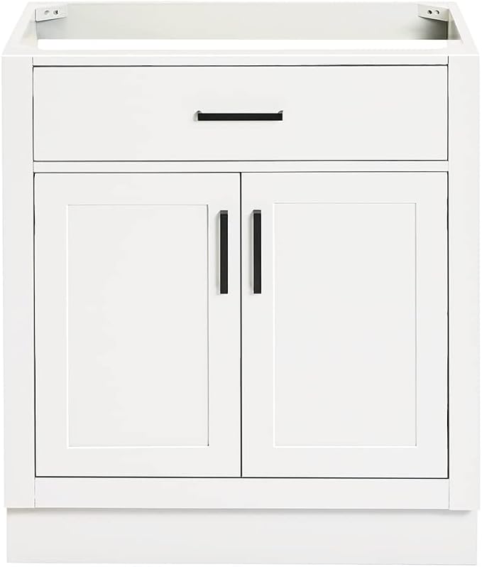 ARIEL Hepburn 30-inch Bathroom Vanity Base Cabinet,Solid Wood, 2 Soft Closing Doors, 1 Dovetail Drawers, White