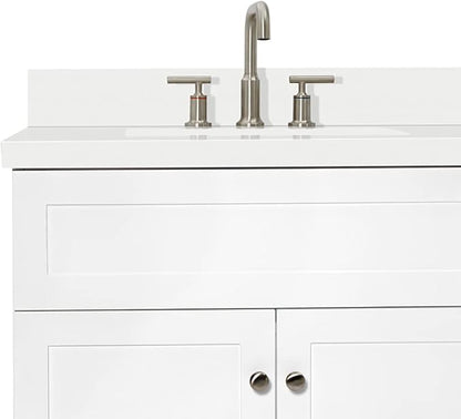 DKB Bradford 72 Inch Bathroom Vanity Double Sink — White Bathroom Vanity with Sink, 1.5" Edge Pure White Quartz Countertop & Backsplash, 4 Soft-Close Doors, and 3 Dovetail Drawers