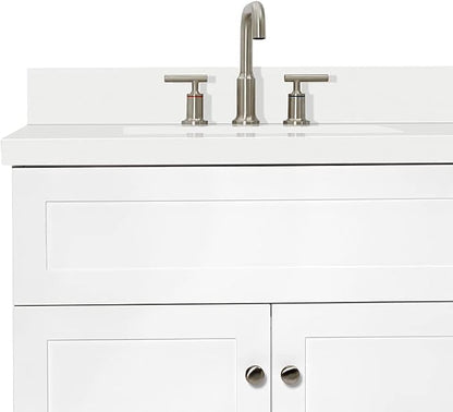 ARIEL Hamlet 72-inch Bathroom Vanity with Sink,Solid Wood, 1.5-inch Pure White Quartz Countertop & Backsplash, Double Rectangular Porcelain Sink, 4 Soft Closing Doors, 3 Dovetail Drawers, White