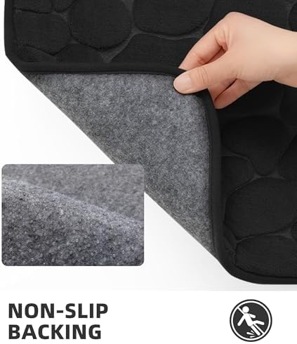 YIHOUSE Memory Foam Runner Rug, Cobblestone Bathroom Runner Rugs Super Water Absorbent Bath Mats for Bathroom Machine Washable Bath Rugs for Hallway Bedroom Laundry Room(24 x 47,Black)