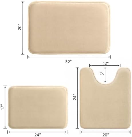 HUXMEYSON 3-Piece Memory Foam Bathroom Rug Set, Light Coffee