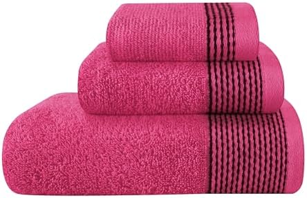 Belizzi Home Ultra Soft 3 Pack Cotton Towel Set, Contains a Bath Towel 28x55 inch, a Hand Towel 16x24 inch & a Wash Coth 12x12 inch, Ideal Everyday use, Compact & Lightweight -Hot Pink