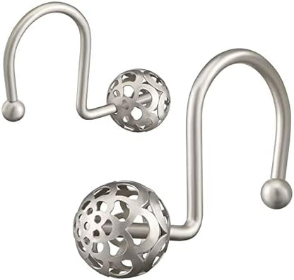 Gracelife 12Pcs Hollow Ball Shower Curtain Hooks Luxury Quality Rustproof Stainless Steel Shower Curtain Rings Hooks for Bathroom Rod (Nickel)