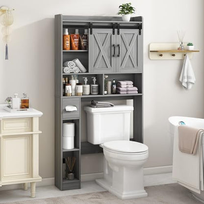 Vabches Over The Toilet Storage Cabinet with Sliding Doors, Wash Grey