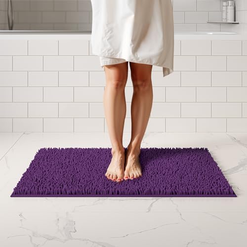 ITSOFT Plush Bathroom Rug 34"" x21, Absorbent Machine Washable Non Slip Chenille Bath Mats, Quick Dry Bathmat, Bath Rugs for Bath, Shower, Bedroom, or Door Mat, Lilac
