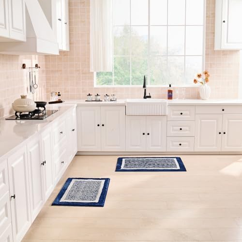 CozeCube Navy Blue Bath Mat 47"x24" Non Slip Washable Rug