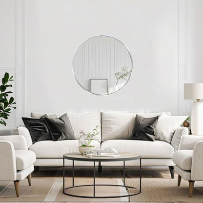 18 inch Round Silver Mirror, Circle Mirror, Brushed Nickel, Chrome