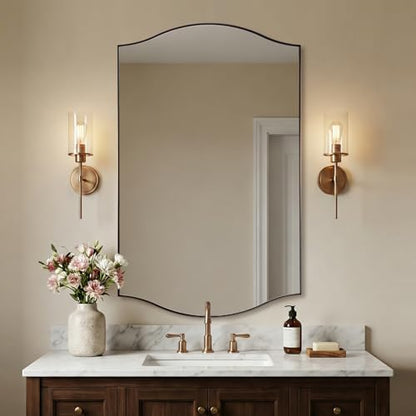 ANDY STAR 30"x48" Scalloped Mirror，Brushed Bronze Rectangle Bathroom Mirror with Curved Edge Stainless Steel Metal Frame, Large Wall-Mounted Mirror for Bathroom, Entryway (Horizontal/Vertical)