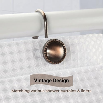 Shower Curtain Hooks,Rust-Resistant Decorative Rings,12-Pack,Bronze