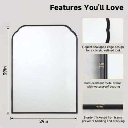 39"x29"﻿ Black Bathroom Scalloped Mirror, Rust-Proof Metal Frame