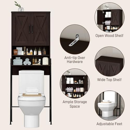 Vabches Metal Frame Over The Toilet Storage Cabinet, Espresso