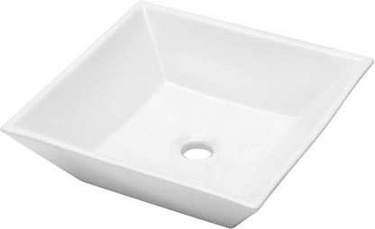16x16 Inch White Rectangle Vessel Bathroom Sink | Ceramic, Above Counter, Rectangular Shape, Easy to Clean, Recommended Installation, Ideal for Bathroom, Lavatory, Vanity