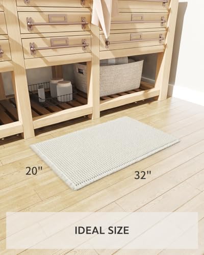 Waffle Bath Mat, Super Absorbent Non Slip Bath Mat Ultra Soft Bathmat Machine Washable Bath Rugs with Tassels, Beside Tub, 20" x 32", White