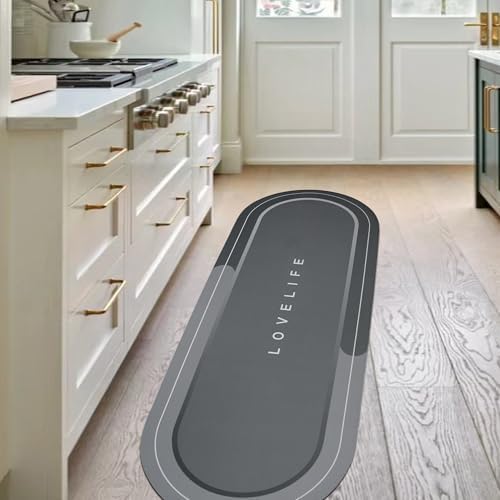 Rubber Bath mats Quick-Drying Non-Slip Bathroom mat Super Absorbent Bath mat Instant Dry Bath mat, Bathroom Rug in Front of The Kitchen Sink, Shower Room, Bathtub, Oval(Dark Grey+17x47in)