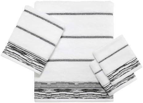 Nicole Miller - Towels, 4pc Soft & Absorbent Towel Set, Dorm Room Essentials (Syndey Collection, White/Black)