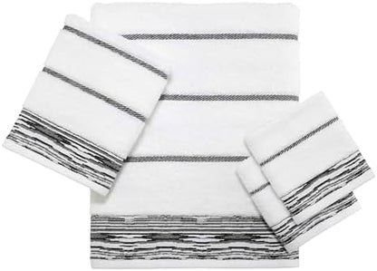 Nicole Miller - Towels, 4pc Soft & Absorbent Towel Set, Dorm Room Essentials (Syndey Collection, White/Black)