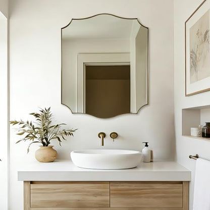 ANDY STAR 30x36 Inch Vanity Wall Mirror, Gold Bathroom Mirror for Over Sink, Champagne Bronze Mirror in Anti-Rust Stainless Steel Frame, Elegant Curved Scallop Design, Ideal for Bathroom, Powder Room