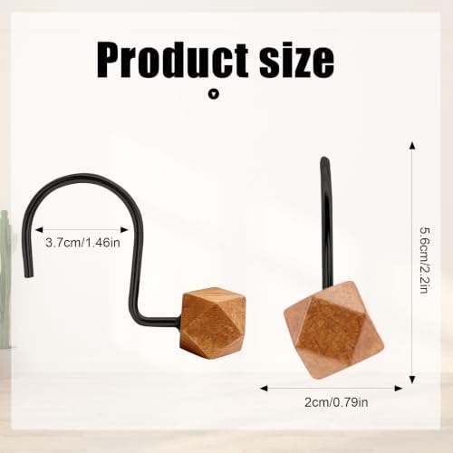 Decorative Shower Curtain Hooks, Wood Shower Curtain Rings, Modern Polygon Wood Shower Curtain Hangers, 12PCS Shower Hooks for Shower Curtain Rod, Bathroom, Bedroom, Living Room (Black)