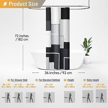 BTTN 36 x 72 Modern Geometric Waterproof Fabric Shower Curtain Set, Black