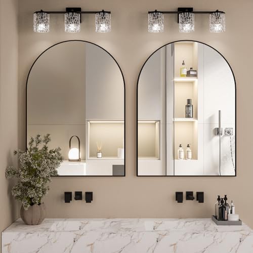 Arched Wall Mirror for Bathroom, 30"x40" Arched Mirror Wall Mounted Mirror with Metal Frame, Black Vanity Mirror Decor for Mantle, Bedroom, Entryway, Living Room
