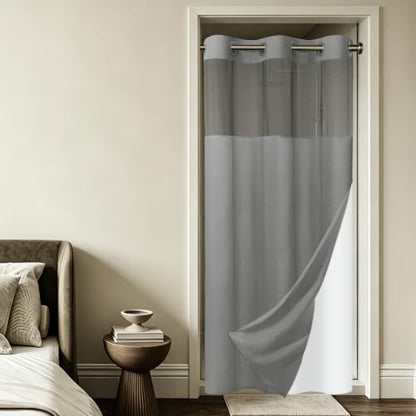 SORTTO No Hook Slub Shower Curtain with Liner, 36x74, Grey
