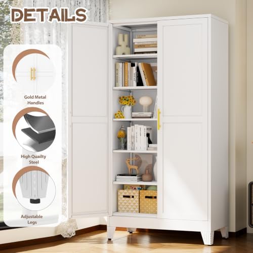 winiowa 78.7" Tall Metal Pantry Cabinet, Kitchen Storage Organizer, White