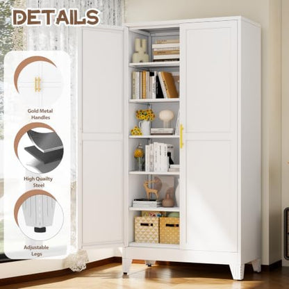 winiowa 78.7" Tall Metal Pantry Cabinet, Kitchen Storage Organizer, White