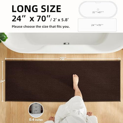 TYUU Bathroom Runner Rugs, Long Bath Mat Runner Washable Thin Quick Dry Low Pile Bathroom Runner Rugs Non Slip, Brown 24"x70"
