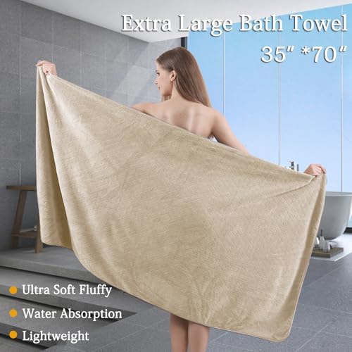 8-Piece Bath Towels Set,2 Oversized Large Bath Towel Sheet,2 Hand Towels and 4 Washcloths - 600 GSM Soft Microfiber Highly Absorbent Quick Dry Shower Towel Collection for Bathroom Hotel and Spa,Beige