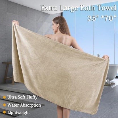 8-Piece Bath Towels Set,2 Oversized Large Bath Towel Sheet,2 Hand Towels and 4 Washcloths - 600 GSM Soft Microfiber Highly Absorbent Quick Dry Shower Towel Collection for Bathroom Hotel and Spa,Beige