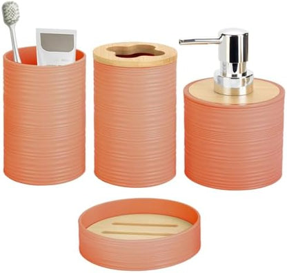 RRM 4 Piece Bamboo Bathroom Accessories Set, Boho Bathroom Decor, Orange