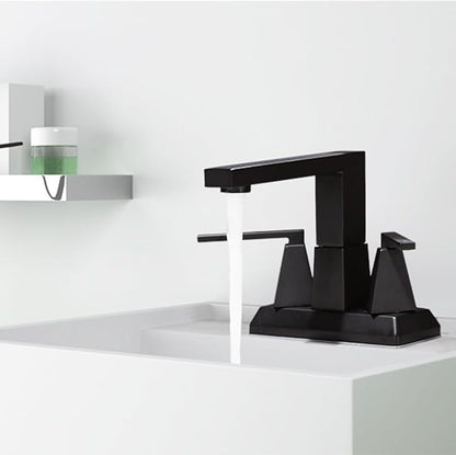 4 Inch Black Bathroom Faucets 3 or 2 Hole - 2 Handles Centerset Faucet Bathroom, Matte Black Vanity Sink Faucets with Pop-up Drain 360° Swivel Spout Suitable for RV Restroom Remodel