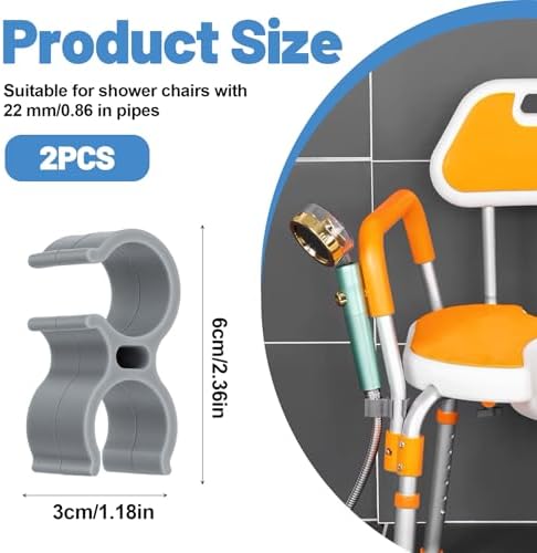 Shower Chair Shower Head Holder Clip, 2PCS Universal Clip on Shower Head Clamp, Replacement Bracket for Handheld Wand, Fits 22mm/0.86in Bath Chair Poles for Elderly, Disabled