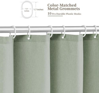 BTTN 60x72 Boho Scalloped Linen Textured Cloth Shower Curtain, Sage Green