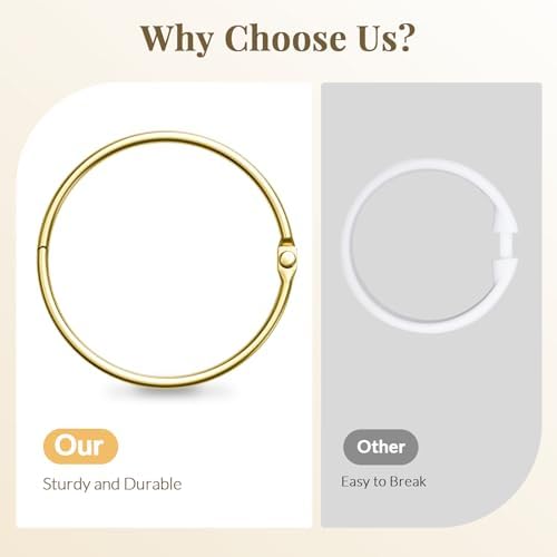 Bathway Shower Curtain Rings, Shower Curtain Hooks Rust Proof Shower Rings for Curtain, Glide Smoothly Metal Gold Shower Hooks for Shower Curtain and Rod, 12 Pcs Snap Joint Shower Curtain Clips