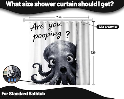 Funny Octopus Shower Curtain Kids Ocean, 70x72 Inchs