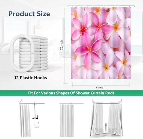 Pink White Plumeria Tropical Flower Shower Curtain with Hooks 72 x 72 Inch
