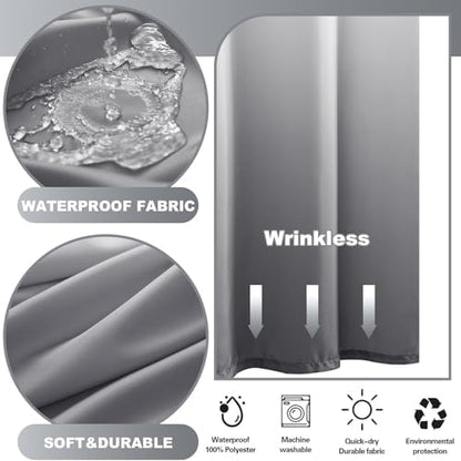 No Hook Shower Curtain and Liner Set for Bathroom, Ombre Grey, 71" x 84"