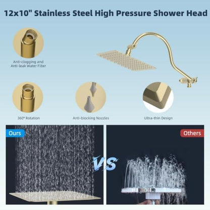 Hibbent All Metal High Pressure Rainfall 12'' Shower Head with Handheld